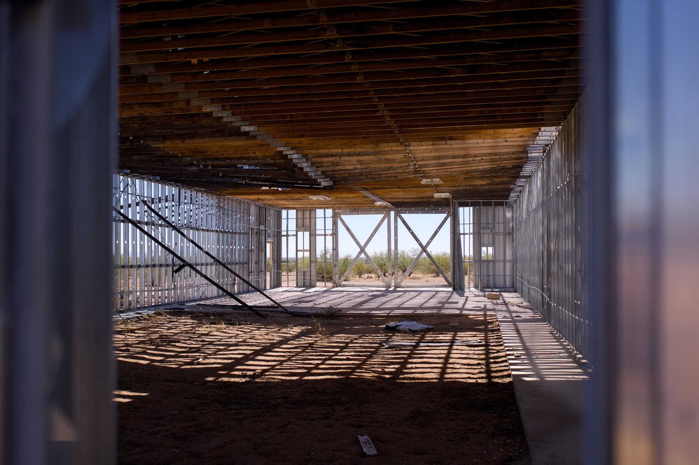 Metal framing prepared for drywall installation