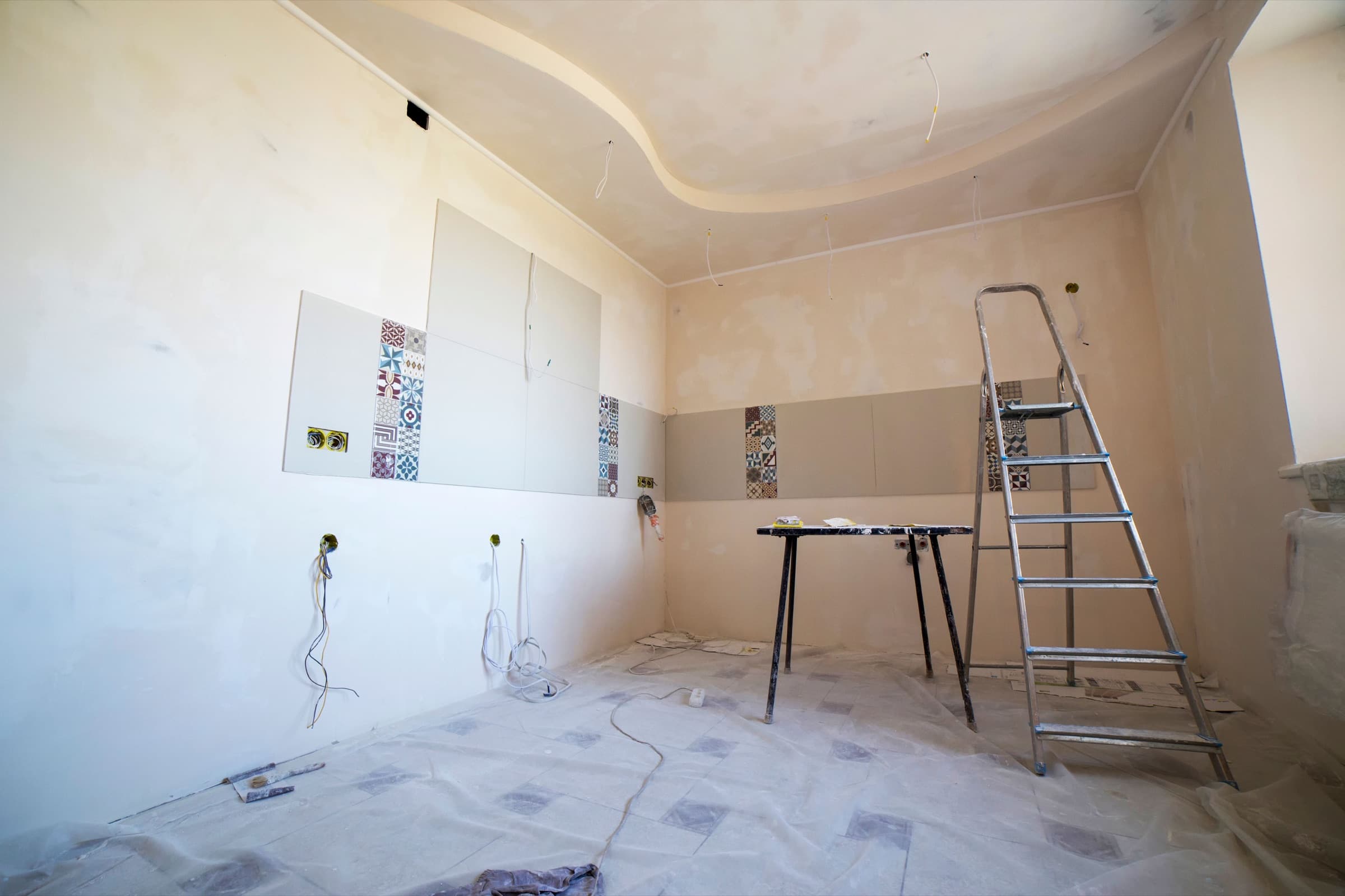 Detailed ceiling and wall finishing in progress